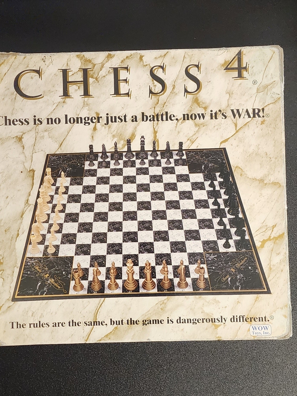Chess 4 Strategy Board Game - Marble Black & White with Gold and Cream Pieces
